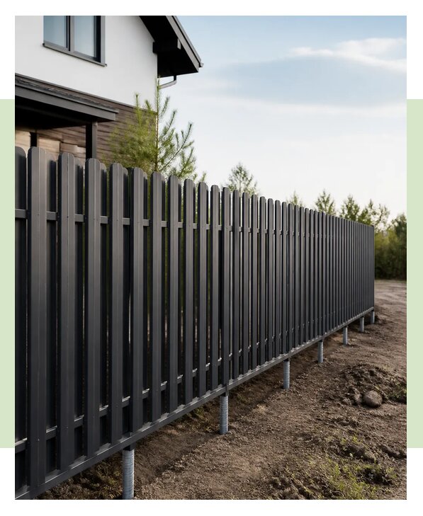 Забор из евроштакетника на сваях в Каспийске по цене от 6007 р. | ЗаборЭксеперт-Ксп
